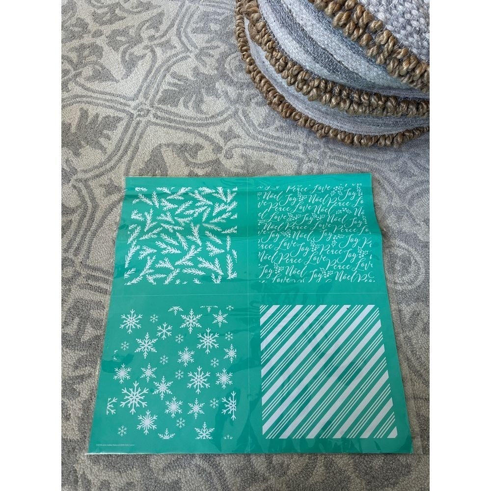 Chalk Couture Chalk Transfer Stencil Christmas Snowflakes Pine Script Teal NEW